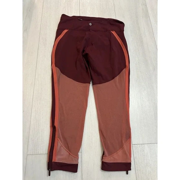 Lululemon Zip The Line Crop 23" Leggings Sz 12 Deep Ruby / Poppy Coral - Picture 8 of 12